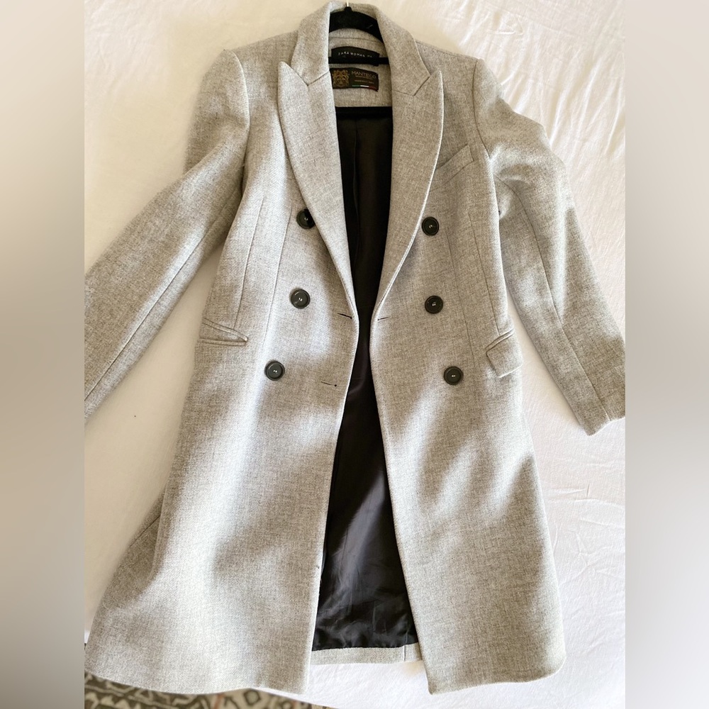 ZARA Italian Manteco Fabric Wool Blend Double-Breasted Coat